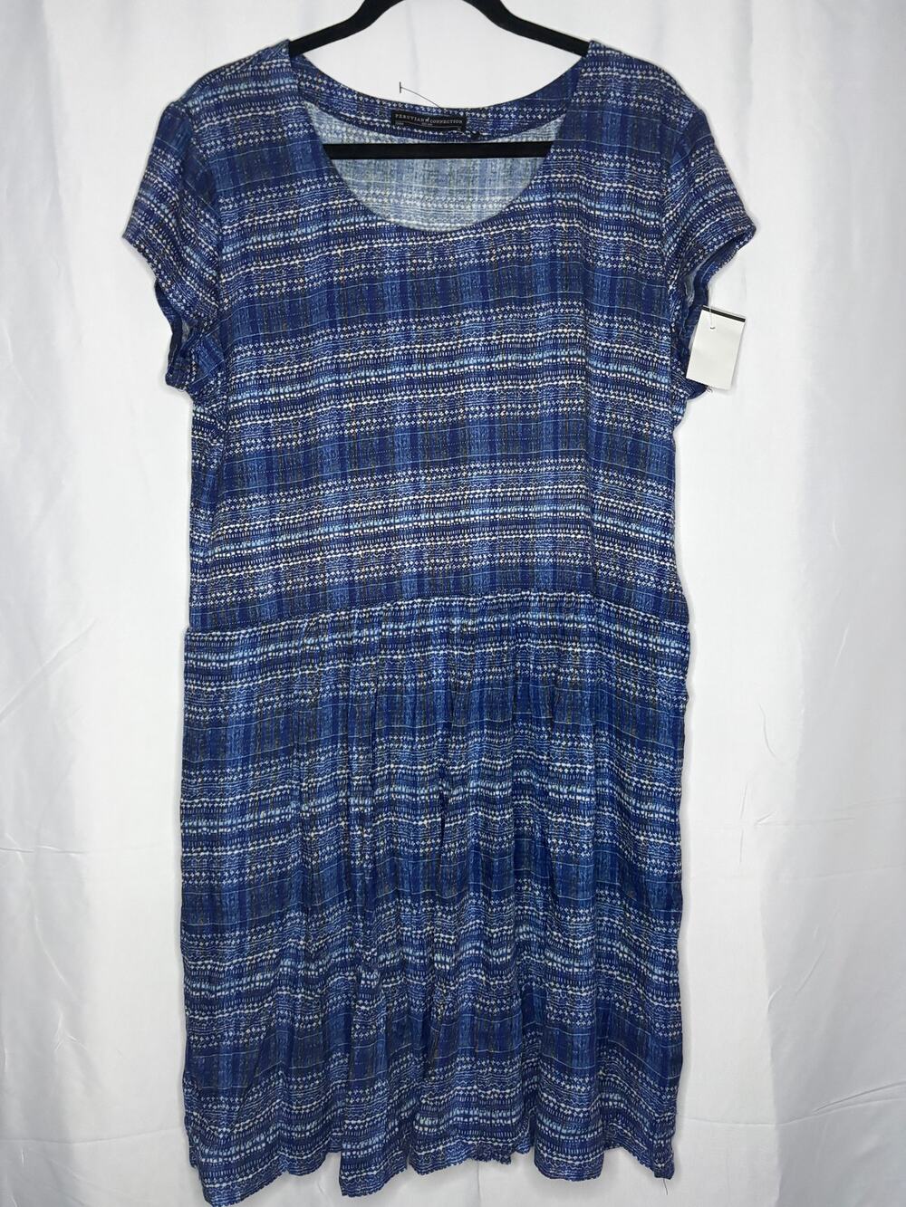 Peruvian Connection Mykonos Midi Dress Blue Sz XL